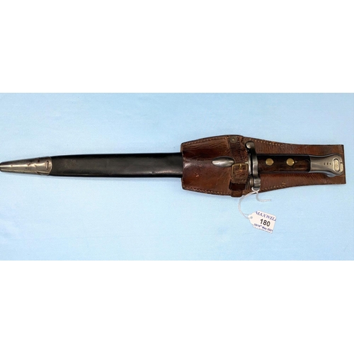 180 - A British Wilkinson 1888 Pattern Lee Metford bayonet and scabbard, the blade stamped double R, W.D. ... 