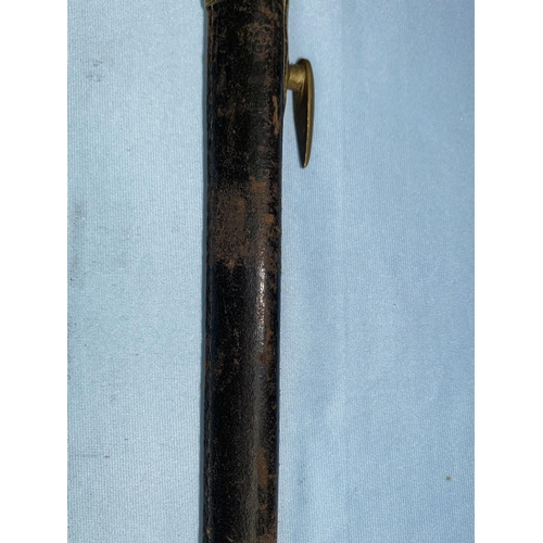 181 - A BRITISH 19th century socket bayonet and brass mounted leather scabbard, probably for an Enfield mu... 