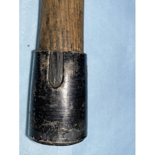 182 - An ENFIELD pattern spike bayonet with scabbard mounted on an ash handle for use as a mine probe 69cm... 