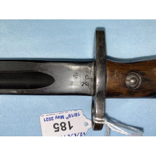 185 - A BRITISH 1907 Sanderson pattern bayonet with scabbard, the blade stamped M A 1907 '44, (blade 43cm)