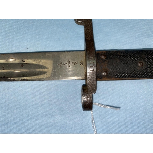 186 - A BRITISH early 20th century bayonet with nickel chromed blade, marked C '91 WD E14 E66 (blade 46.5c... 