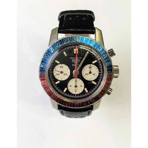 507 - A late 1960's Heuer Autavia GMT gents wristwatch, stainless steel case with Pepsi 24 hour rotating b... 