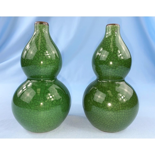 342 - A pair of Chinese monochrome green crackle glaze double gourd vase height 15cm