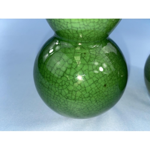 342 - A pair of Chinese monochrome green crackle glaze double gourd vase height 15cm