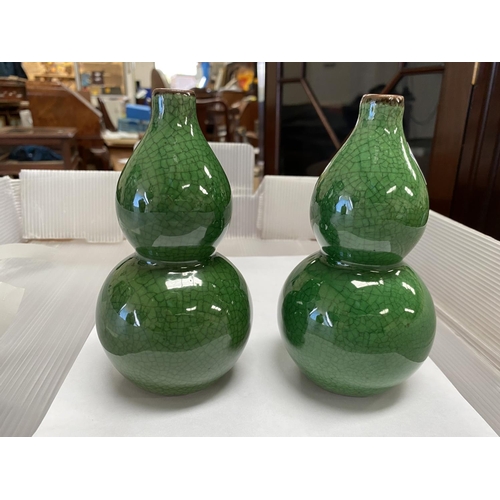 342 - A pair of Chinese monochrome green crackle glaze double gourd vase height 15cm