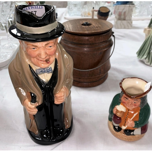 367 - A Royal Doulton character jug Winston Churchill, another smaller Royal Doulton jug 'Honest Measusre'... 