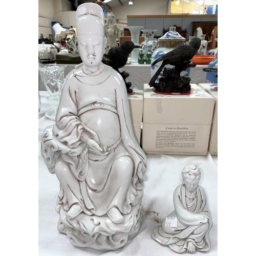 372 - A large Chinese blanc de chine figure of a seated Sage in rocks seated on naturalistic rock form (it... 