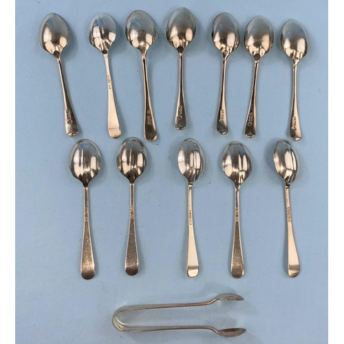 430 - A hallmarked silver set of 6 teaspoons and tongs, rat tail pattern, Sheffield 1918; a hallmarked sil... 