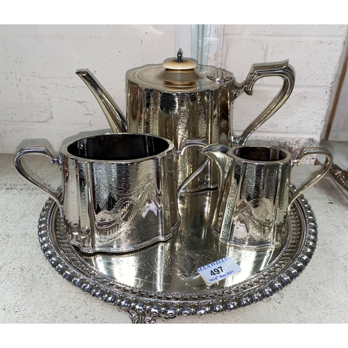 497 - A Walker and Hall four piece silver plated tea service including teapot, milk, sugar and gadrooned t... 