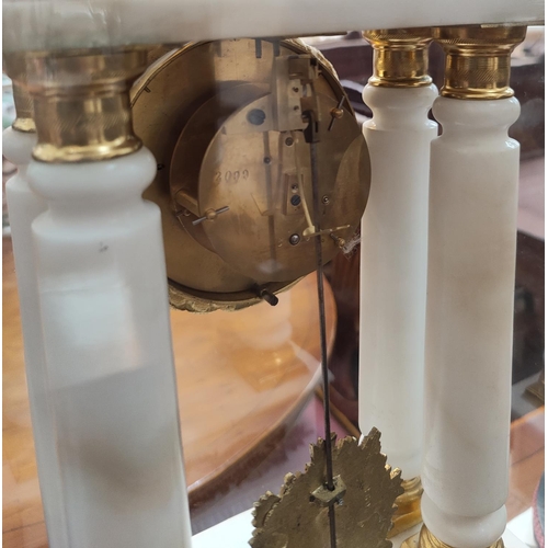 108 - A 19th century French 3 piece clock garniture in white marble and ormolu