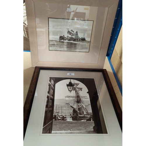 20 - After Frank Meadow Sutcliff:  Whitby Harbour & Launching the Lifeboat, 2 photographic prints, 29 x 2... 