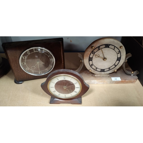 29 - A marble Art Deco Tempco clock and 2 other clocks