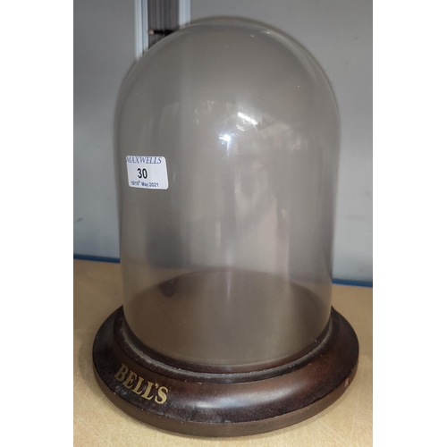 30 - Bell's shop display glass dome with etched Bell's symbol to top 