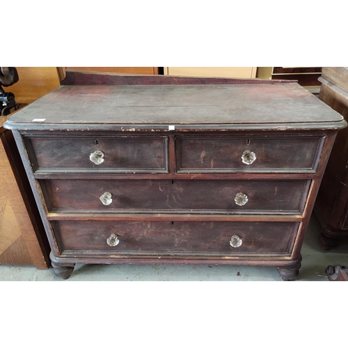 572 - A Victorian stained pine chest of 2 long and 2 short drawers (back a.f)