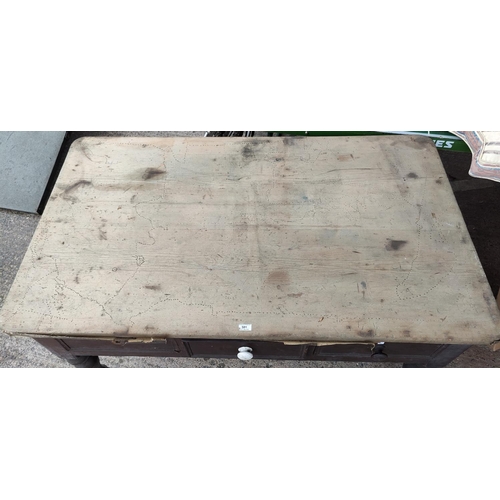 581 - A 19th century farmhouse side/kitchen table in stained pine, length 153 cm