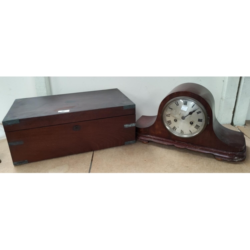 60 - A walnut lap desk and a mantel clock