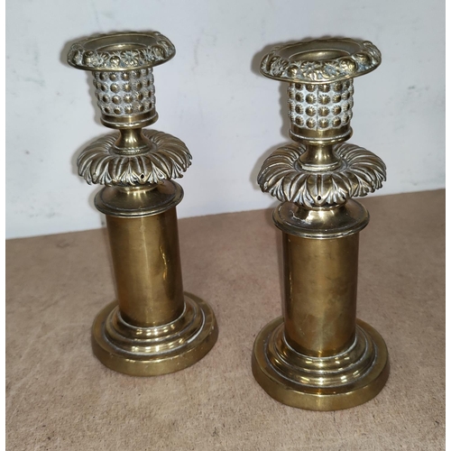 61 - Four Victorian pairs of brass candlesticks; etc.