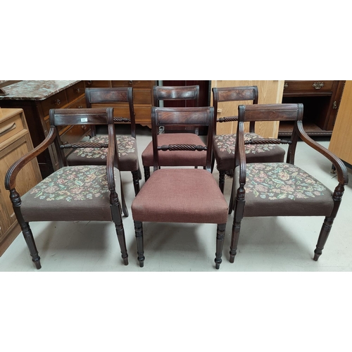 618 - A Regency set of 6 (4 + 2) mahogany dining chairs with rope backs, wide                             ... 