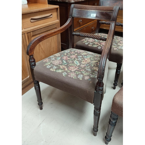 618 - A Regency set of 6 (4 + 2) mahogany dining chairs with rope backs, wide                             ... 