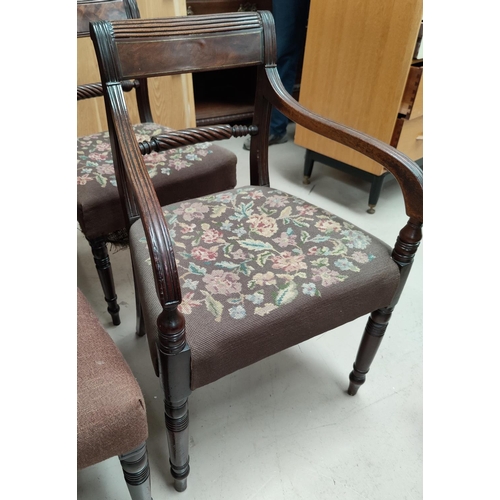 618 - A Regency set of 6 (4 + 2) mahogany dining chairs with rope backs, wide                             ... 