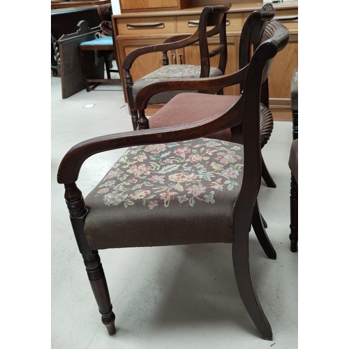 618 - A Regency set of 6 (4 + 2) mahogany dining chairs with rope backs, wide                             ... 