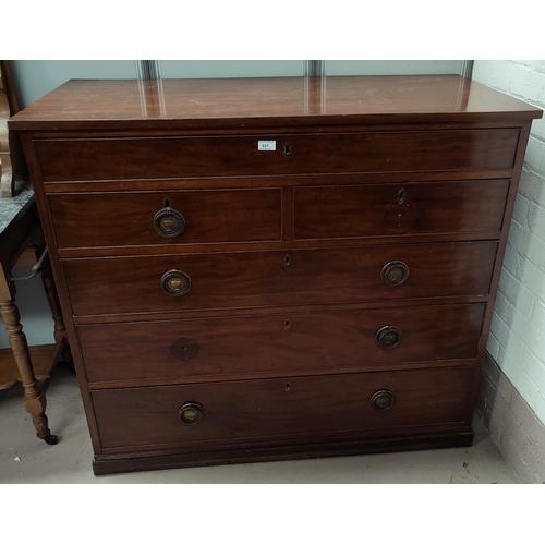 621 - An early 19th century mahogany chest of 3 long, 2 short and 1 frieze drawers