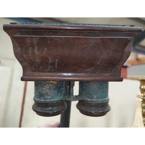 72 - A Victorian walnut stereo viewer on brass stand (badly corroded)