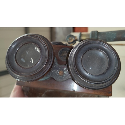 72 - A Victorian walnut stereo viewer on brass stand (badly corroded)