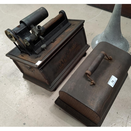 76 - The Gramophone cylinder player (in poor condition) with aluminium horn