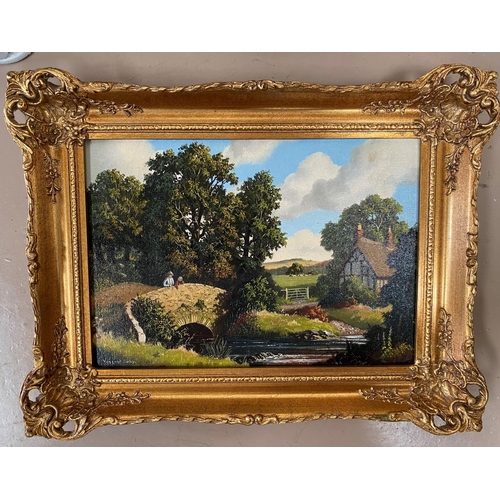 521 - Vincent Selby:  rural scene, boys on a bridge, oil on canvas, signed, 24 x 34 cm, framed