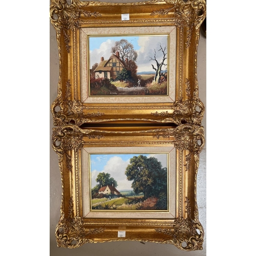 522 - Vincent Selby:  pair of rural scenes, boys on a bridge, oils on canvas, signed, 15 x 20 cm, framed