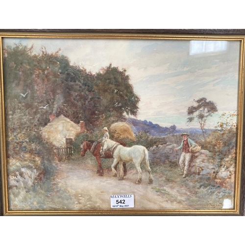 542 - Fred J Knowles: watercolour scene of ' country scene of two horses on a road', signed bottom right.
... 