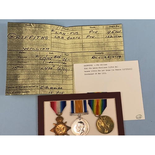 193 - 9541 Pte. W. Griffiths 1/16th Lancashire Fusiliers, WWI 1914-15 star trio