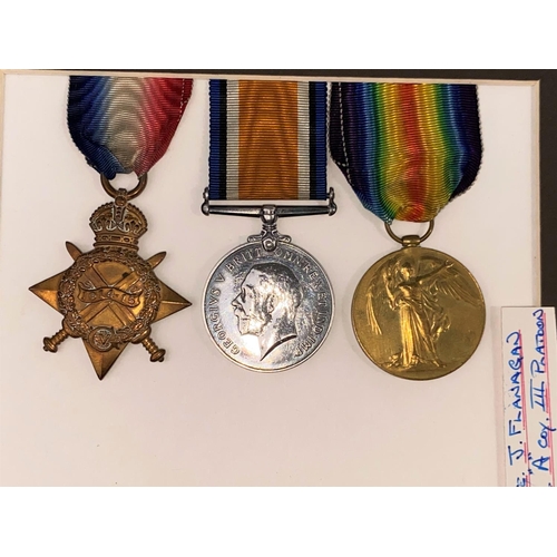 198 - 17570 Pte. J. FLANAGAN 19th Battalion, Lancashire Fusiliers WWI 1914-15 star trio