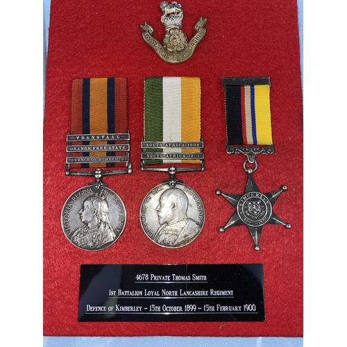 205 - 4678 Pte. Thomas SMITH 1st Loyal North Lancashire Regiment Group of 3, QSA three clasps Defence of K... 