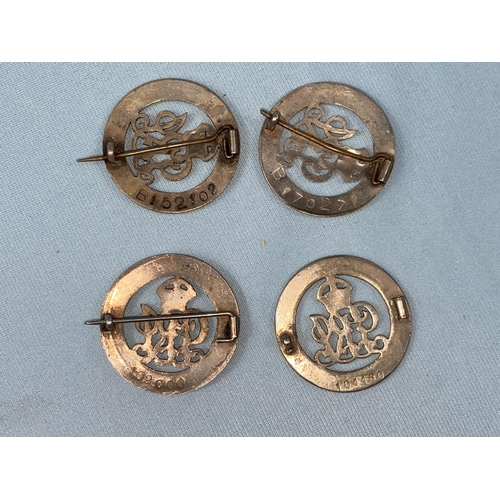 217 - 4 WWI Silver War Badges; B170271; 162006; B152102 and 104480 (no pin)