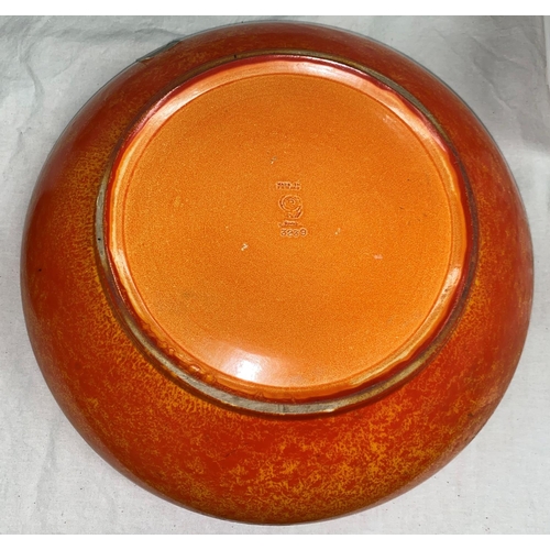 343a - A Pilkington's Royal Lancastrian shallow bowl with mottled orange glaze, impressed and bearing part ... 