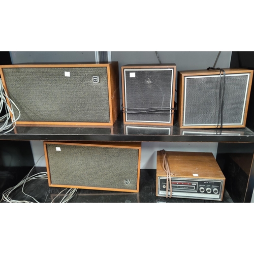 115 - A vintage Dynatron teak record and tape deck with 4 speakers and detachable 8 track player