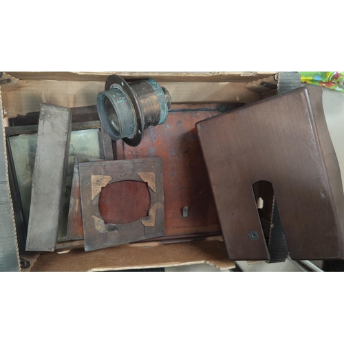 127 - A Victorian mahogany and brass large plate camera on stand (a.f.)