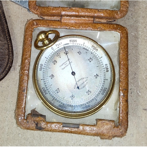 139 - A later 19th century/early 20th century gilt metal cased compensated for temperature pocket baromete... 