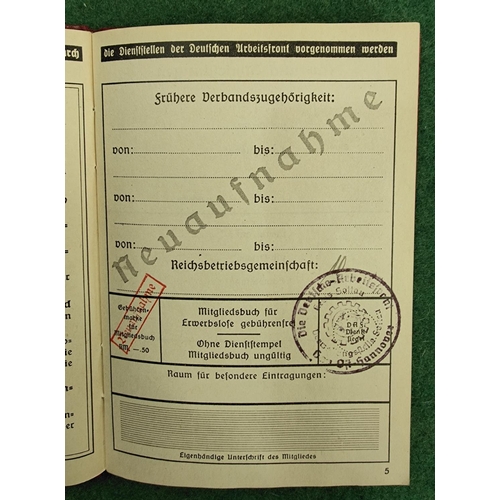 153a - A German Socialist Labour Front membership card signed and dated 1938 and stamped up to 1944