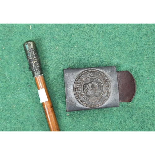 210 - A WWI period cane swagger stick and a German military belt buckle