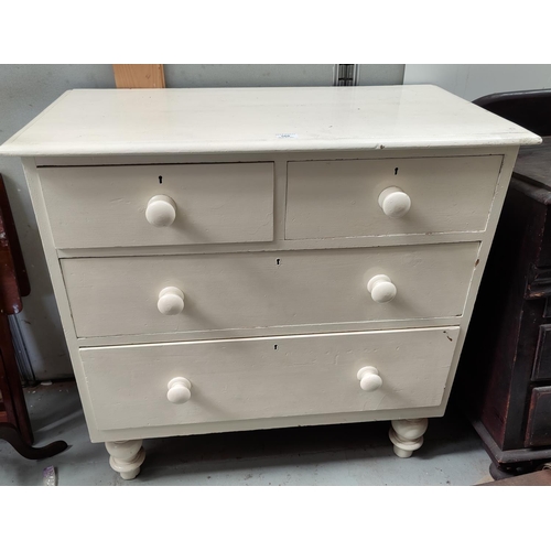 568 - A 19th century white painted pine chest of 2 long and 2 short drawers
90cm x 44cm x 92 cm high