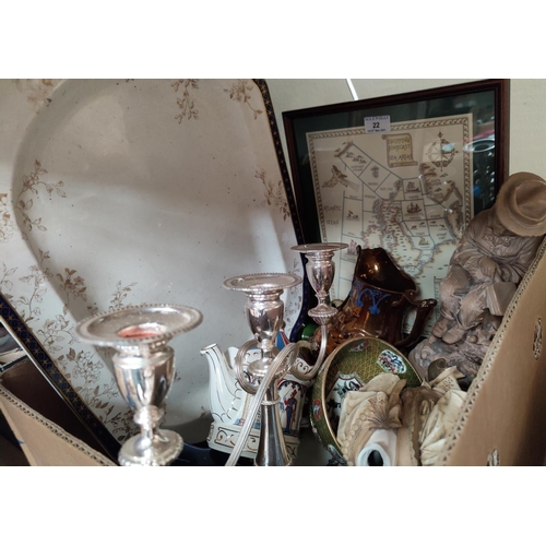 22 - A selection of decorative items, candelabra, novelty teapots etc