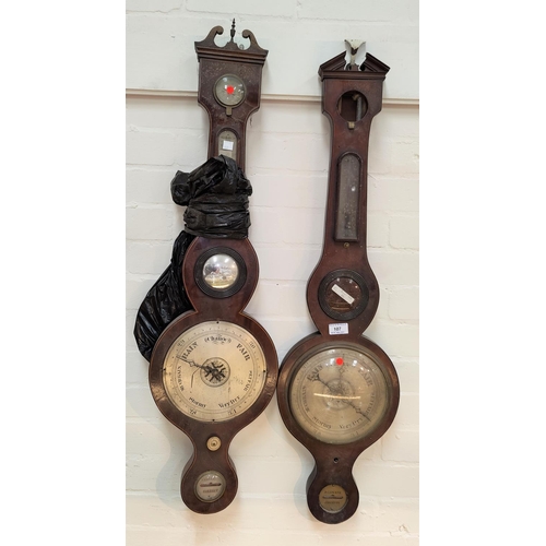 107 - A 19th century mercury column barometer with thermometer in banjo shaped mahogany case, by Lovate, P... 
