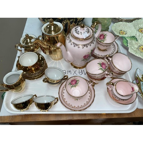 350 - A Tuscan 15 piece part tea set; a gold lustre part coffee set; a lustre vase; etc.