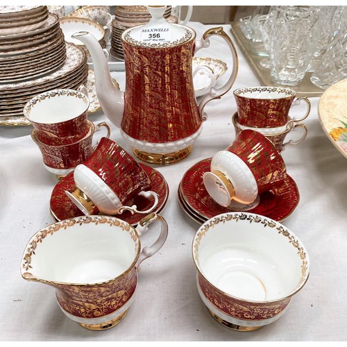 356 - An Elizabethan red and gilt part tea set; a Poole vase; other china and glassware