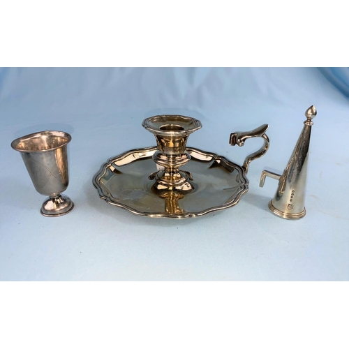 434 - A hallmarked silver chamberstick and snuffer with wavy border, London 1842, 12 oz