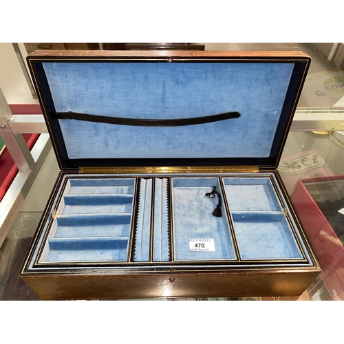 470 - A large leather jewellery box with blue lining, removable insert with sectional compartments 40 x 20... 