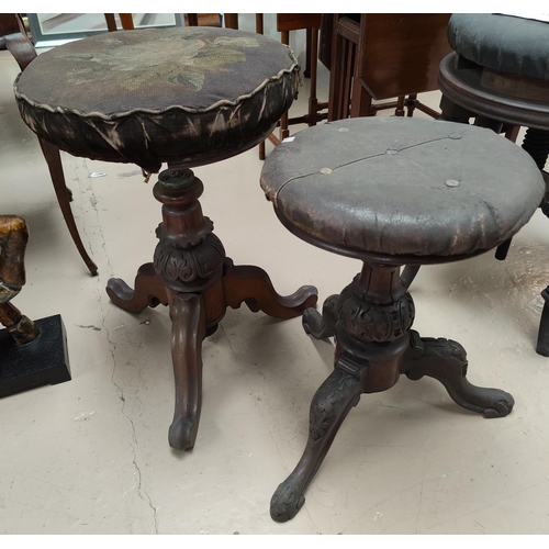 585 - Two Victorian revolving piano stools; a mahogany miniature 3 height chest of drawers one stool a.f